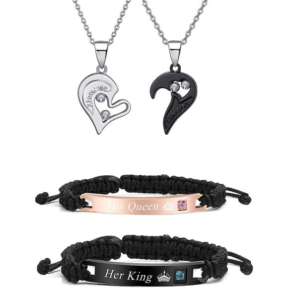 Long tiantian 4Pcs Couple Necklace Bracelet Set Matching Bracelets for C… - Picture 3 of 6